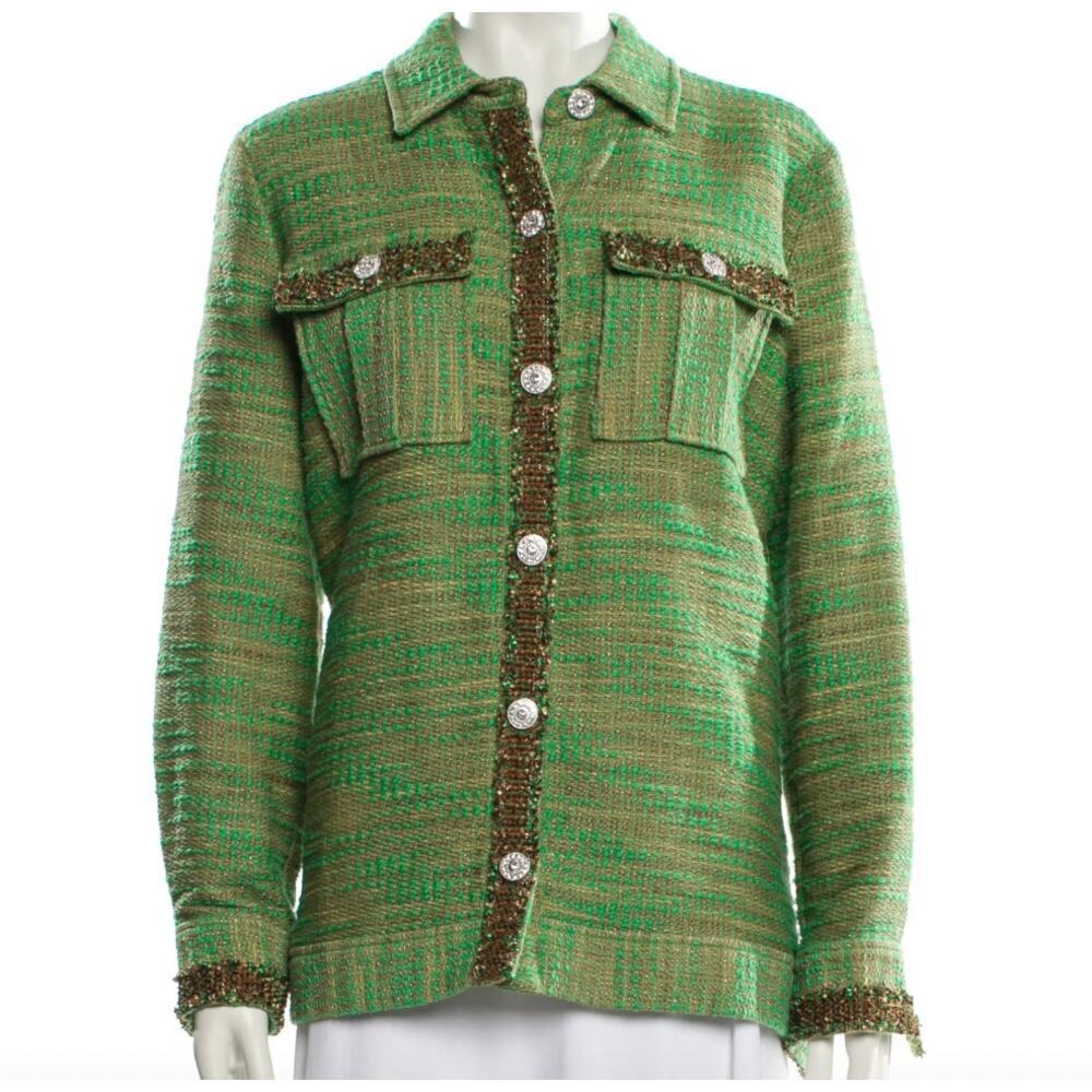 Green XS LAGence Blazer Jacket Cotton Blend Unique Picnic Tweed Fall Work Luxury - Picture 1 of 11